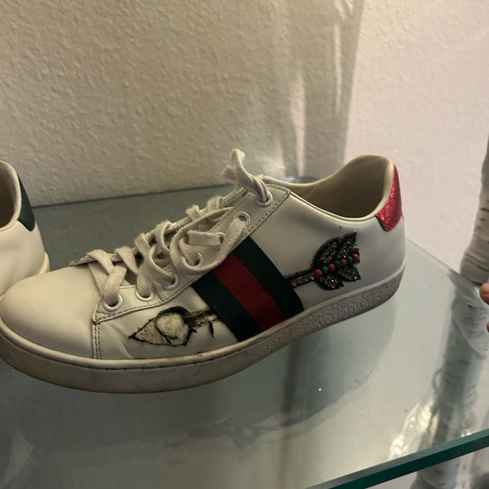 White Sneakers with Red and Green Stripes